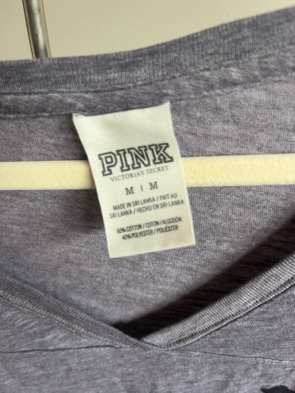 Victoria Secret PINK brand Purple Gray V-Neck Long Sleeve Tee - Picture 3 of 4